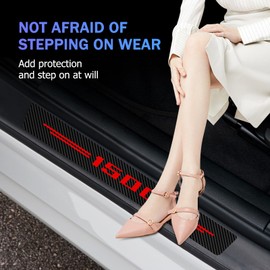 JHGFVC 4Pcs for RAM 1500 Car Door Sill Protectors, Car Door Entry Guard Threshold Scratch Protection Carbon Fiber Leather Sticker Decoration for RAM 1500 Accessories (red)