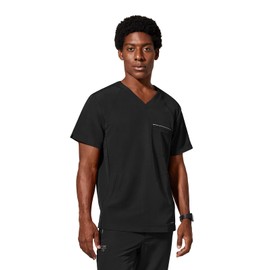 Healing Hands Men's Scrub Top Steven Top with 3 Pockets, Moisture Wicking, 360° Stretch & Recycled Fibers - 2382, L, Black