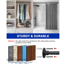 Adjustable 48-64 Inch Heavy Duty Shower Curtain Rod - 1 Inch Diameter Rustproof Stainless Steel, Industrial Black Wall Mount for Modern Bathroom