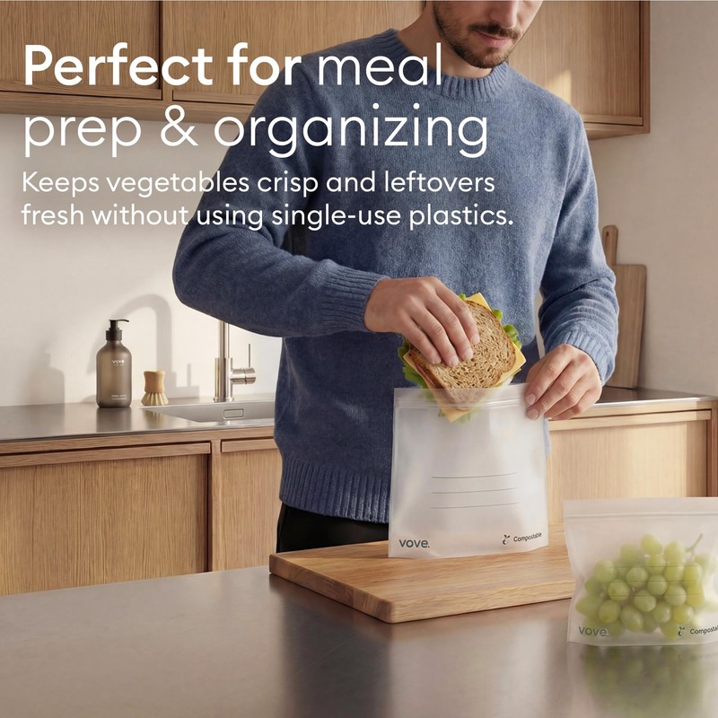 Vove Compostable Storage Bags 140 Ct Multi-Size (S/M/L/XL) – PFAS-Free,