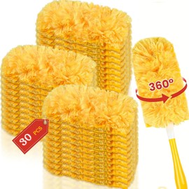 30 Pieces 360 Degree Dust Removal Feather Duster Disposable Cleaning Refill Pack Feather Duster Duster Cloths With Short Handle for Cleaning Pet Hair Dust and Dirt (Yellow)