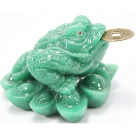 Fortune Coin Green Money Toad/Frog/Chan Chu - Feng Shui Chinese Charm of Prosperity Decoration