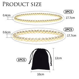 Pack of 5 Pearl Bracelets and 1 Jewellery Bag, Bracelet Set, Gold Bracelet, Stretch Bracelet, Women's Bracelet, Fashionable Simple Bracelet, Plastic, resin