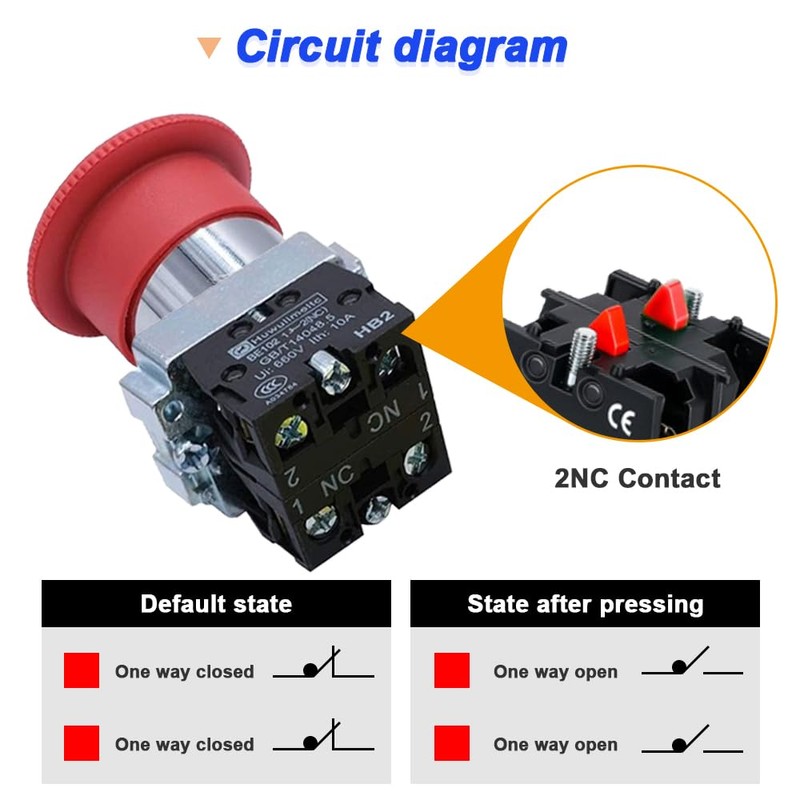 DKARDU 2NC 22mm Emergency Stop Push Button Switch Red Mushroom