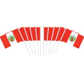 10 Pack Peru Peruvian Flags on Stick 5x8 Inch,Patriotic Decorations,Classroom Decor,Small Mini Flags on Sticks,Flag Decorations for Party.