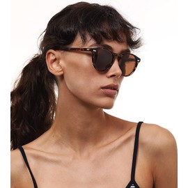 CARFIA Retro Polarized Sunglasses for Women UV Protection Acetate Classic Vintage Style Round Shades