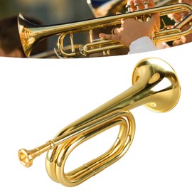 Bugle Cavalry Trumpet, Brass Instrument, Military Style, Easy to Play Trumpet, C Button, Brass Trumpet with Mouthpiece, Trumpet, Brass, Blowing, Old Fashioned (Gold)