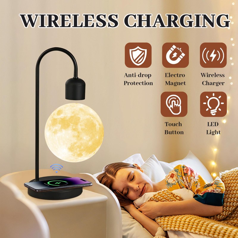 DuliCube Floating Moon Lamp with 3 Color LED Lights, Magnetic