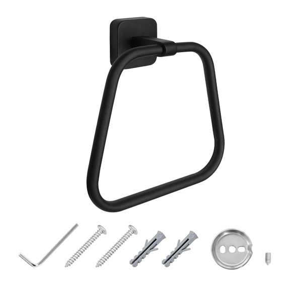 JASSFERRY Black Trapezoidal Towel Ring Wall Mounted for Bathroom, Kitchen