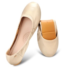 Qimaoo Women's Flats Foldable Ballet Flats for Women Comfortable Ballerina Flats Roll Up Flats for Wedding Party Travel Gold