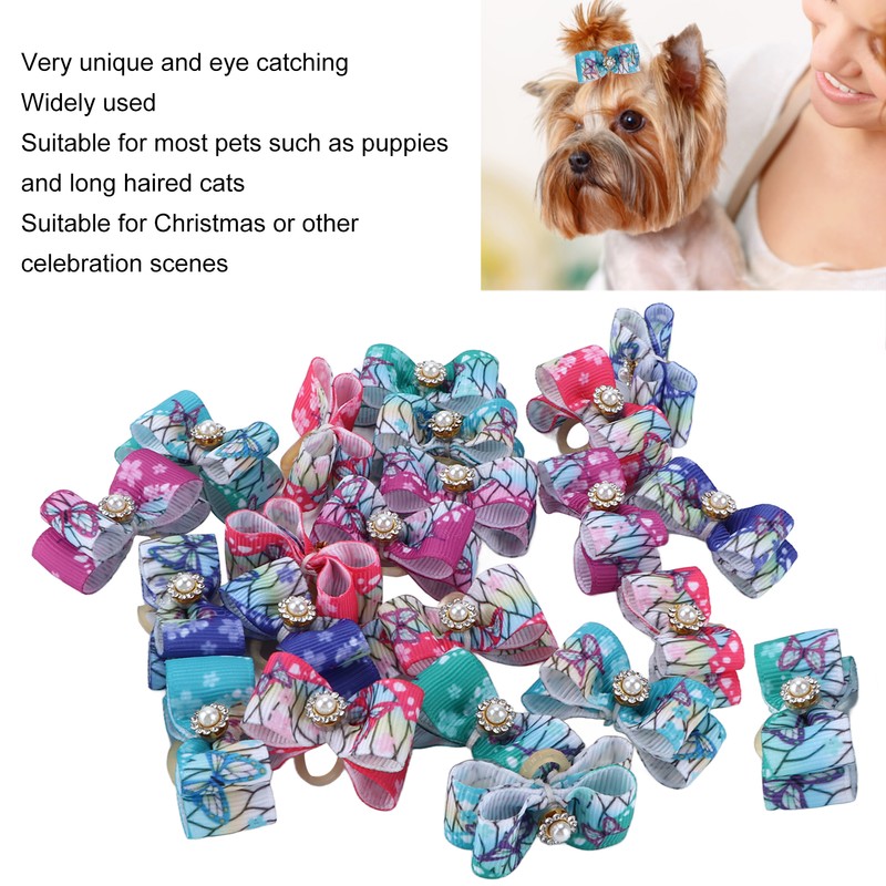 22pcs Pet Bowknot Rubber Bands Cute Colorful Dog Grooming Hair
