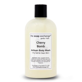 The Soap Exchange Body Wash - Cherry Bomb Scent - Hand Crafted 12 fl oz / 354 ml Natural Artisan Liquid Soap for Hand, Face & Body, Shower Gel, Cleanse, Moisturize, & Protect. Made in the USA.