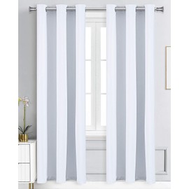 WPM Triple Weave Blackout Curtain Room Darkening 2 Panels/Drapes for Living Room, Light Grey Thermal Insulated Grommet Bedroom Window Draperies (White, 42" W X 84" L)