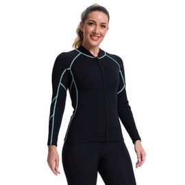 Lemorecn Women's Wetsuit Top 2mm Long Sleeve Super-Stretch Neoprene Jacket for Diving, Surfing, Snorkeling & Water Sports (2098green-L)