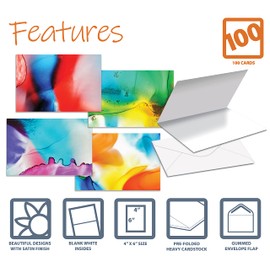 Better Office Products 100-Pack All Occasion Greeting Cards, Modern Art Designs, Assorted Blank Note Cards, 4 x 6 inch, 6 Exclusive Alcohol Ink Abstract Designs, Blank Inside, with Envelopes