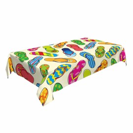LoLo UoUo Flip Flops Table Linens 52x70 Tropical Summer Hibiscus Beach Sandal Watercolor Table Cloth Rectangle Table for Dining Kitchen Banquet Party Decorative Outdoor Picnic