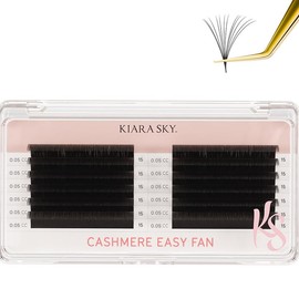 KIARA SKY LASH Premium Cashmere Easy Fan Lash Extensions | Soft Semi-matte natural finish | Fans like Butter | For Professional Eyelash Extensions Use Only | Black, (CC-0.05-15MM)