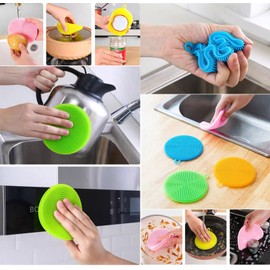 Silicone Dish Scrubber, 12 Count Silicone Sponge Dish Brush, Food Grade BPA Free Reusable Rubber Sponges Dishwasher Safe and Dry Fast, for Kitchen Dish Dishes Fruits Vegetables Washing and Cleaning.