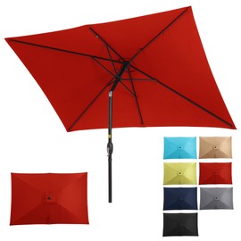 SUNVIVI OUTDOOR 6.5 x 10 Ft Rectangular Patio Umbrella Metal Pole, Outdoor Table Market Umbrella with Crank, 6 Steel Ribs, Polyester Canopy, Red