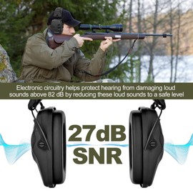 Hocazor Electronic Ear Protection for Shooting, Active Noise Reduction and Sound Amplification Safety Earmuffs, for Gun Range, Hunting and Shooting, Black