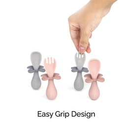 ORIBEL Silicone Baby Feeding Set| 3 Count| Self Feeding Utensils Set with Suction Plate and a Set of Baby Spoon| Easy to Clean| Dishwasher Safe (Grapefruit Pink)