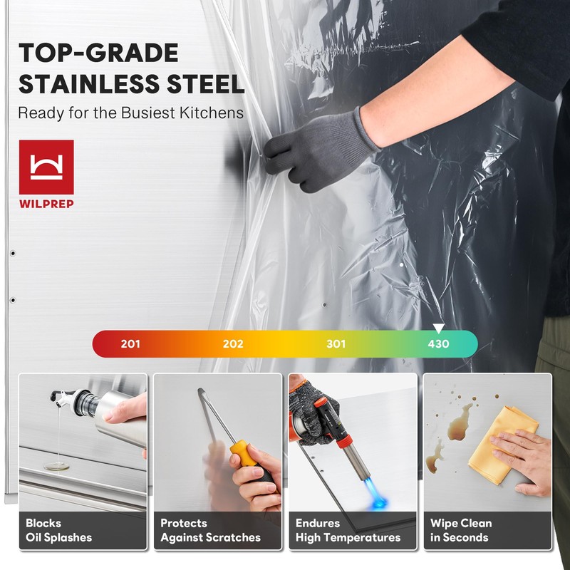 Wilprep Range Backsplash, 24"x30" Stainless Steel Backsplash with Storage Shelf