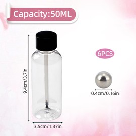 NICENEEDED 6 PCS 51 ML Fingernail Polish Bottles with Brush Cap and Balls, Empty Clear Plastic Refillable Cuticle Oil Bottles, Travel Containers for Nail Art