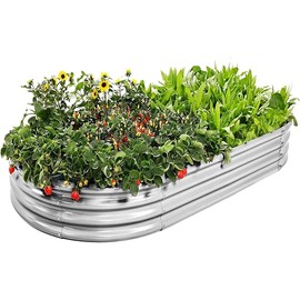 Galvanized Raised Garden Bed Kit, Oval Large Metal Planter Box, Sturdy and Durable, Garden Boxes Outdoor Raised for Vegetables, Fruits, Flowers and Herbs, 4x2x1ft (Silver)