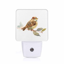 Chrobak LED Night Light Plug into Wall with Dusk to Dawn Light Sensor White Energy Efficient Baby Sparrow Bird Nightlight for Bedroom Bathroom Hallway Living Room Kitchen