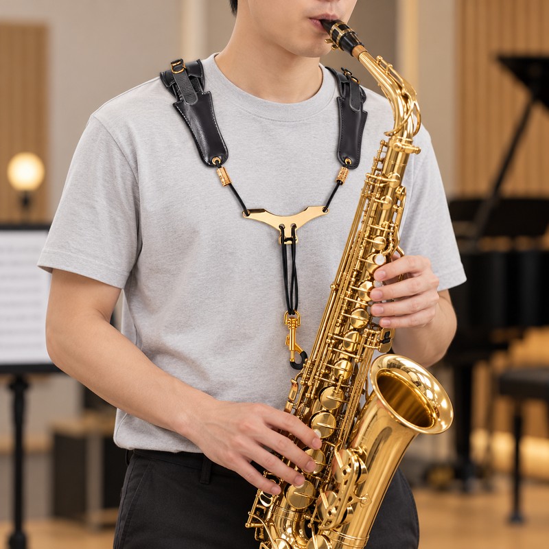 Adjustable PU Leather Saxophone Shoulder Strap – Comfortable Instrument Neck