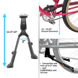 Lumintrail Center Mount Double Leg Kickstand - Adjustable Height Kickstands for 24-29 Inch Adult Bikes - Perfect for Cruiser, Road and Hybrid