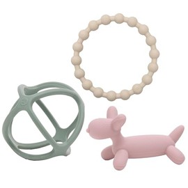 WeeSprout - Mordedor de silicona para bebés y niños pequeños, bonito anillo, cachorro y bola, suave y flexible, sin BPA, niños y niñas (verde mate,...