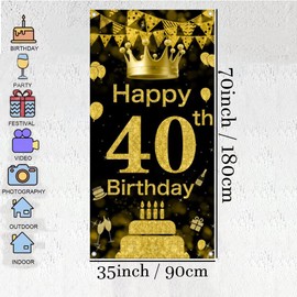 40th Birthday Decoration Background Black and Gold Door Decoration Banner Fabric Sign 40th Birthday Party Welcome Sign Poster Man Birthday Decoration