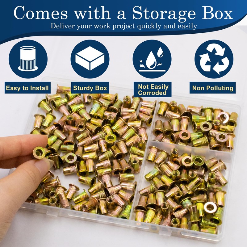 Vifmy 190pcs M4 Rivet Nut Set Metric Zinc Plated Carbon