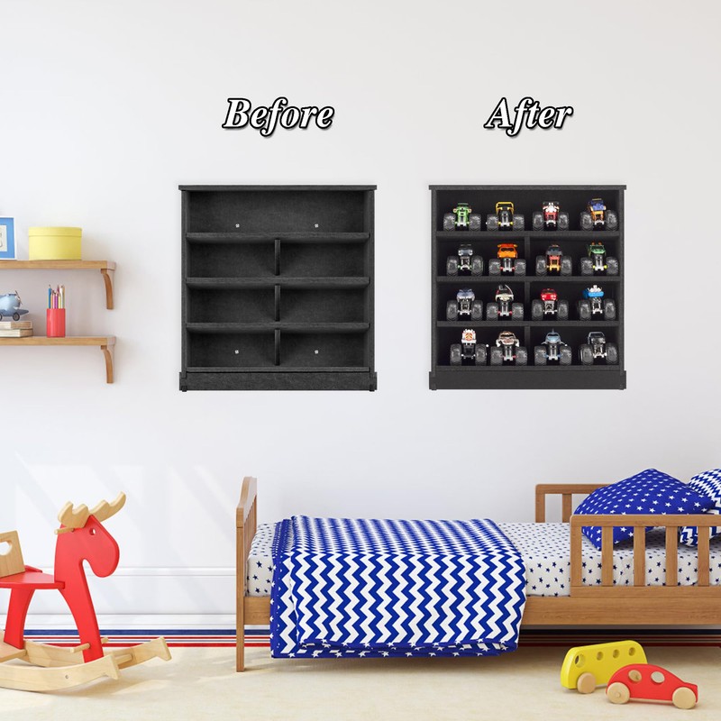 Felt Monster Trucks Display Case, Wall-Mounted 16 Slot Storage Case,