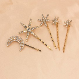 Stars and Moon Hair Bobby Pins for Women Snowflake Flower Hair Clip Alligator Crystal Rhinestone Hair Accessories for Holiday Wedding Birthday Bridal Prom Hairpin Gold