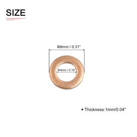 DTGN 4 mm x 8 mm x 1 mm (IDxADxT) Flat Copper Seal Washers - 20 Pack - Good for Industrial Machines M4 Screws - Copper Flat Ring Seals