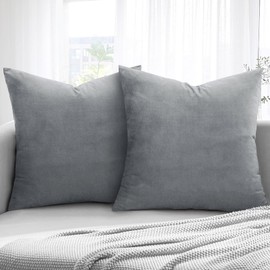 Aspire Homeware Velvet Cushion Covers 45 x 45cm Set of 2 Silver Decorative Square Throw Pillow Cases for Sofa Bedroom Living Room and Sofa