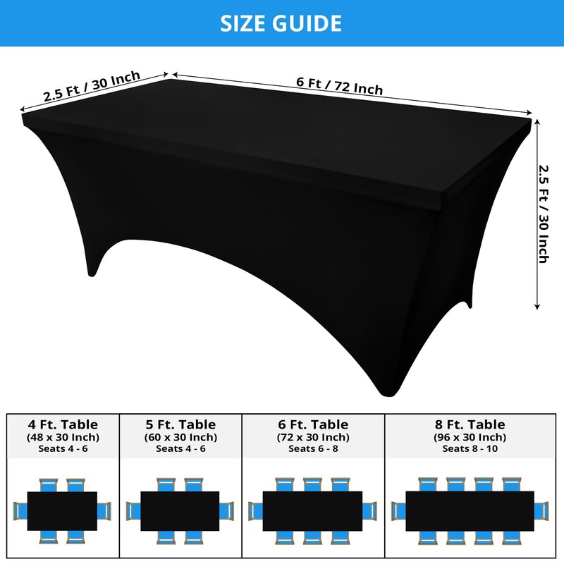 Utopia Kitchen Spandex Tablecloth 1 Pack [6FT, Black] Tight, Fitted,