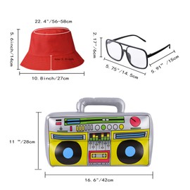 YAROMO 12 Pieces 80s/90s Rapper Accessories, Hip Hop Costume Kit Includes Inflatable Mobile Phone Props Boom Box Bucket Hat Sunglasses Gold Chain Ring