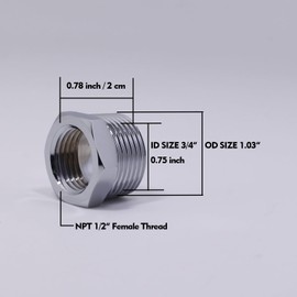 Ousun 3/4" Male NPT to 1/2" Female NPT Solid Brass Lead-Free Reducer Hex Bushing, Chrome (2 Pack), Reducing Cast Pipe Adapter Fitting, Brass Pipe Hose Tube Fitting Hex Head Bushing Adapter Convert