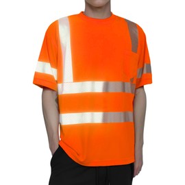 SHORFUNE Hi Vis Safety Shirts for Men, Reflective Work Shirts with Hot Impressing Segmented Reflective Tapes, Class 3 High Visibility Shirts for Men with Pocket, Orange, M