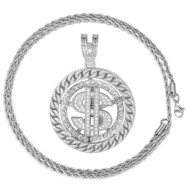 Halukakah Gold chain for men, 18 carat real gold / platinum white gold, money dollar pendant necklace, full cubic zirconia, laboratory diamonds with rope chain, 60 cm, tennis chain, 50 cm, free gift