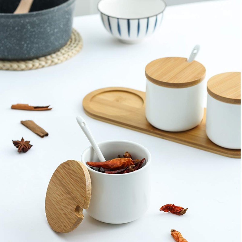 OnePine Set of 2 Ceramic Spice Jars Salt Pot Ceramic