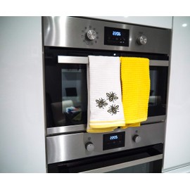 Lex's Linens Embroidered Waffle & Toweling 2 Pack Tea Towel Pack (Yellow & White Bees)