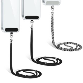 COCASES Crossbody Phone Lanyard Strap with Patch, Adjustable Nylon Neck Strap Necklace Phone Compatible with Most Smartphones (Black*2 & Black+White)