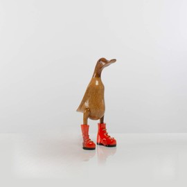 Rikmani - Wooden Figure Duck Boots Orange 100% Natural Original - Handmade Wooden Figure 26 cm