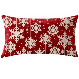 NIDITW Happy Winter Have Yourself A Merry Little Christmas Beautiful Snowflakes Waist Lumbar Red Cotton Burlap Linen Throw Pillow Case Cushion Cover Home Decorative Long Oblong 12x20 Inches (12)