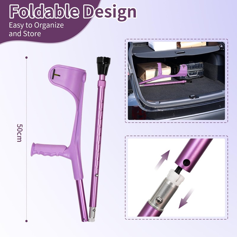 Foldable Forearm Crutches for Adults, 10 Levels Adjustable Height Lightweight