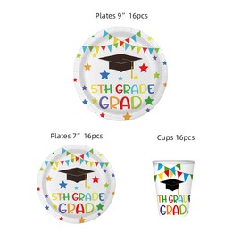 5TH Grade Graduation Party Decorations Set Serves 16, 5TH Grade Graduation Plates and Cups, 5TH Grade Graduation Decorations Class of 2023, Boys Girls Fifth Grade Graduation Party Supplies 2023